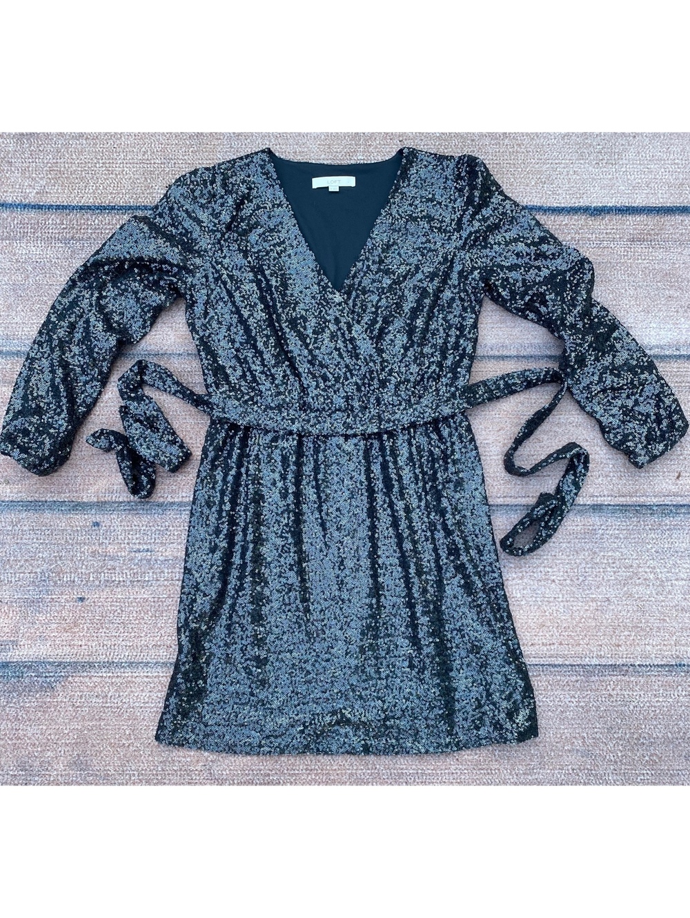 Long sleeve sequin wrap v-neck cocktail homecoming autumn wedding guest dress 8